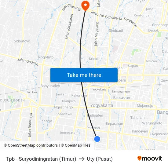 Tpb - Suryodiningratan (Timur) to Uty (Pusat) map