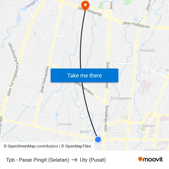 Tpb - Pasar Pingit (Selatan) to Uty (Pusat) map