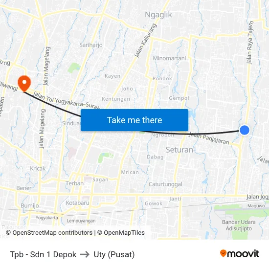 Tpb - Sdn 1 Depok to Uty (Pusat) map