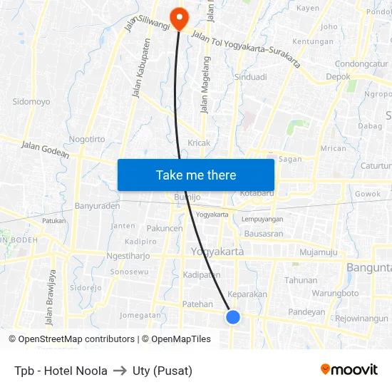 Tpb - Hotel Noola to Uty (Pusat) map