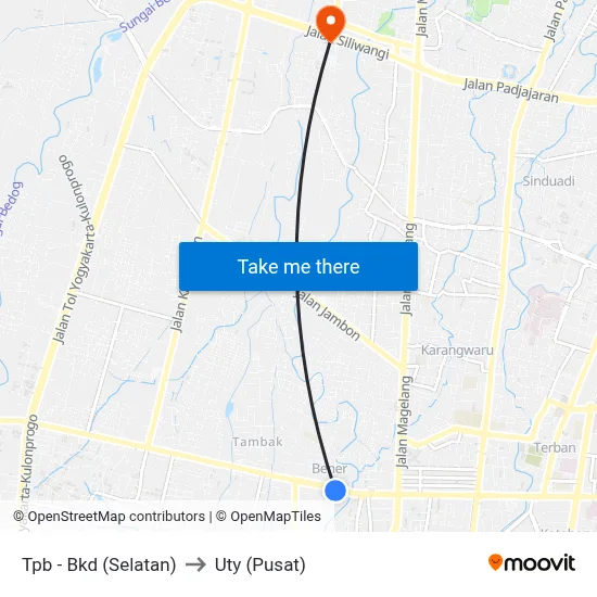 Tpb - Bkd (Selatan) to Uty (Pusat) map