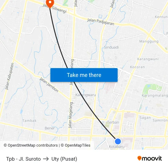 Tpb - Jl. Suroto to Uty (Pusat) map
