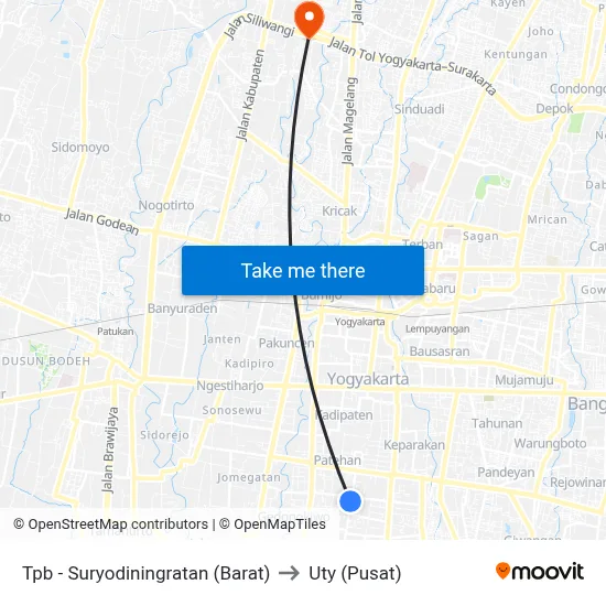 Tpb - Suryodiningratan (Barat) to Uty (Pusat) map