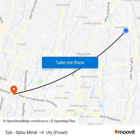 Tpb - Spbu Mindi to Uty (Pusat) map