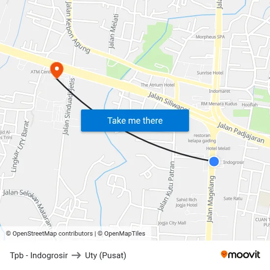 Tpb - Indogrosir to Uty (Pusat) map