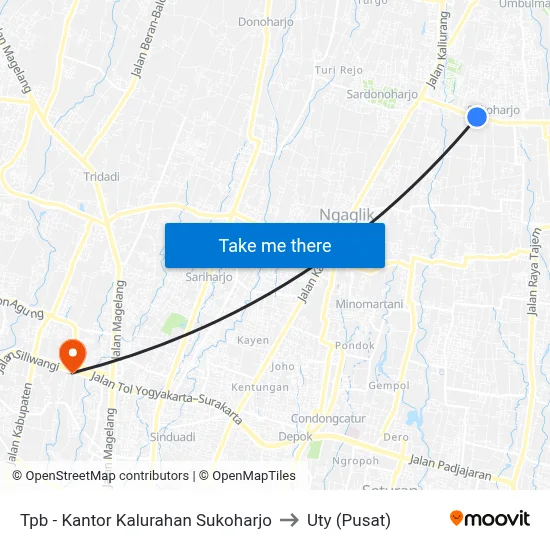 Tpb - Kantor Kalurahan Sukoharjo to Uty (Pusat) map