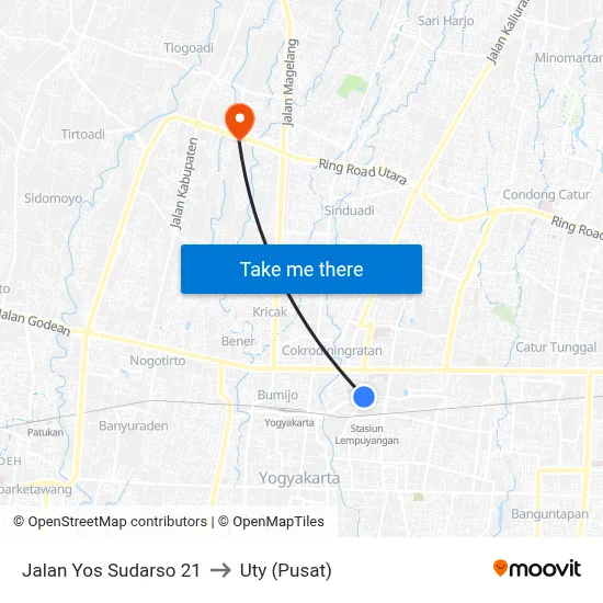 Jalan Yos Sudarso 21 to Uty (Pusat) map