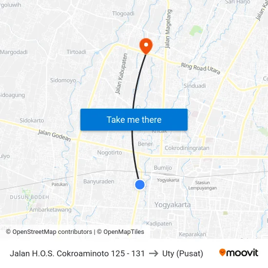 Jalan H.O.S. Cokroaminoto 125 - 131 to Uty (Pusat) map