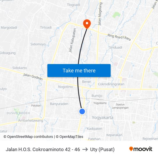 Jalan H.O.S. Cokroaminoto 42 - 46 to Uty (Pusat) map