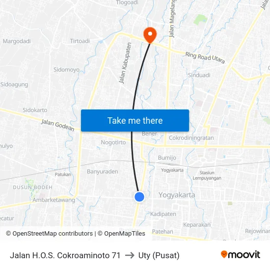 Jalan H.O.S. Cokroaminoto 71 to Uty (Pusat) map