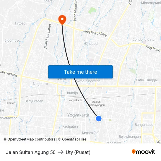 Jalan Sultan Agung 50 to Uty (Pusat) map