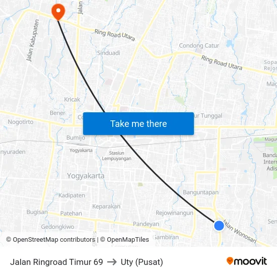 Jalan Ringroad Timur 69 to Uty (Pusat) map