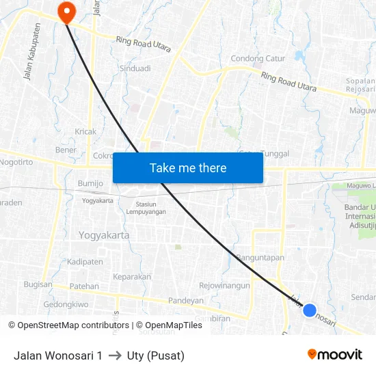 Jalan Wonosari 1 to Uty (Pusat) map