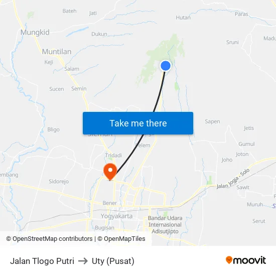 Jalan Tlogo Putri to Uty (Pusat) map