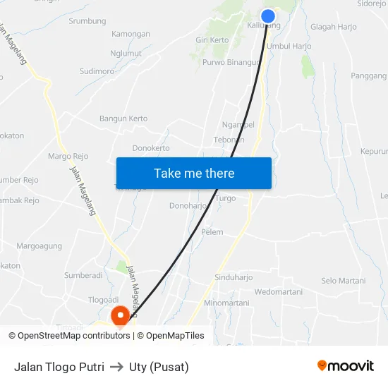 Jalan Tlogo Putri to Uty (Pusat) map