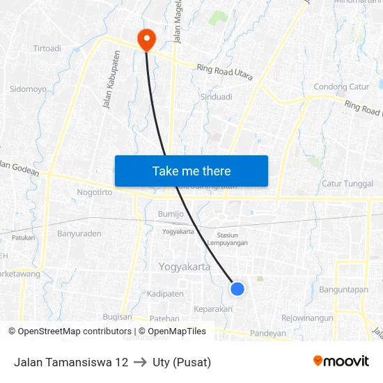 Jalan Tamansiswa 12 to Uty (Pusat) map