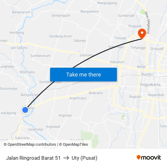 Jalan Ringroad Barat 51 to Uty (Pusat) map