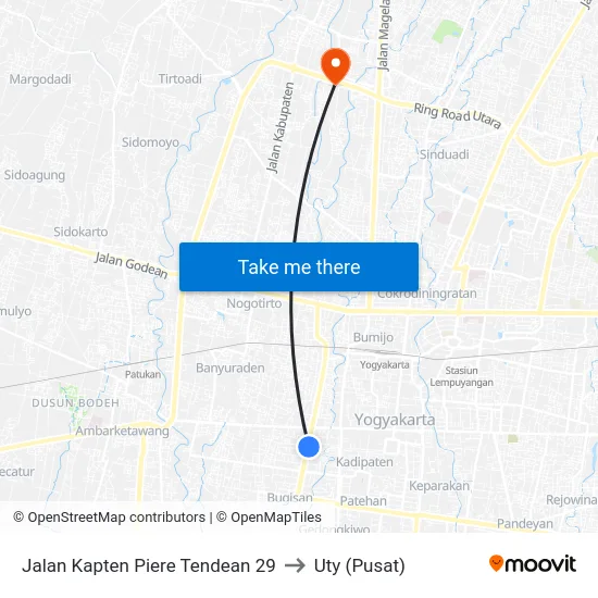 Jalan Kapten Piere Tendean 29 to Uty (Pusat) map