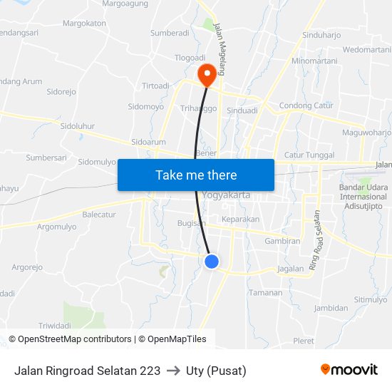 Jalan Ringroad Selatan 223 to Uty (Pusat) map