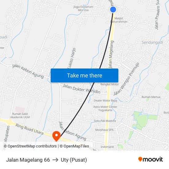 Jalan Magelang 66 to Uty (Pusat) map