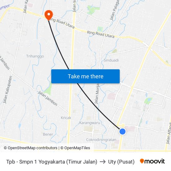 Tpb - Smpn 1 Yogyakarta (Timur Jalan) to Uty (Pusat) map