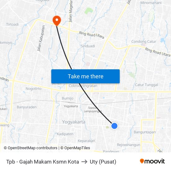 Tpb - Gajah Makam Ksmn Kota to Uty (Pusat) map