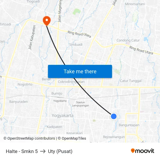 Halte - Smkn 5 to Uty (Pusat) map