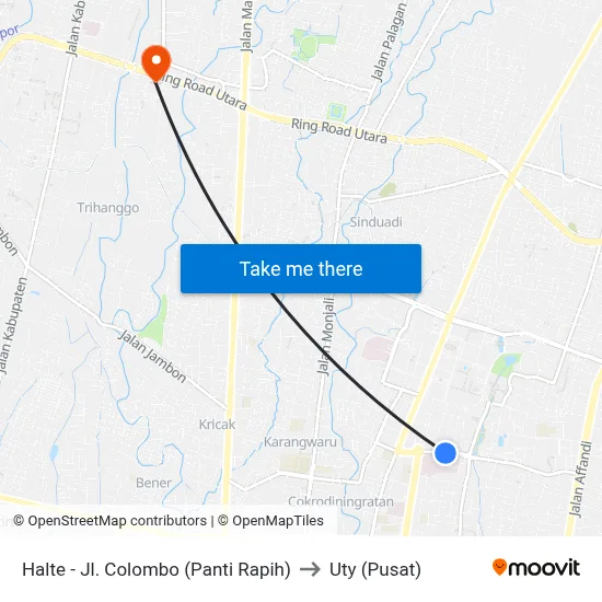 Halte - Jl. Colombo (Panti Rapih) to Uty (Pusat) map