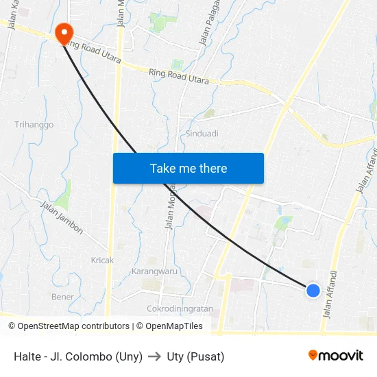 Halte - Jl. Colombo (Uny) to Uty (Pusat) map