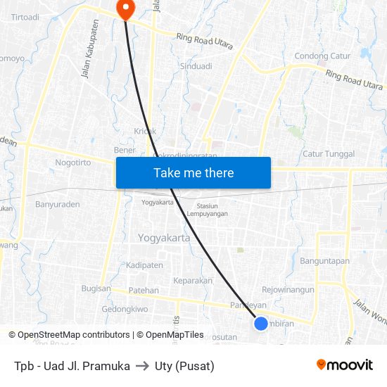 Tpb - Uad Jl. Pramuka to Uty (Pusat) map