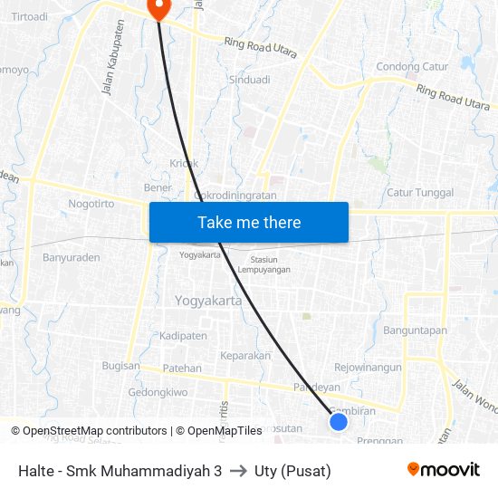 Halte - Smk Muhammadiyah 3 to Uty (Pusat) map