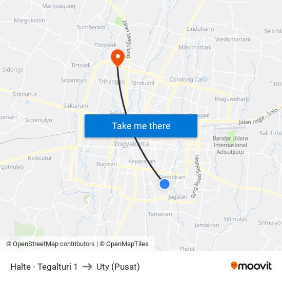 Halte - Tegalturi 1 to Uty (Pusat) map