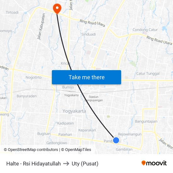 Halte - Rsi Hidayatullah to Uty (Pusat) map