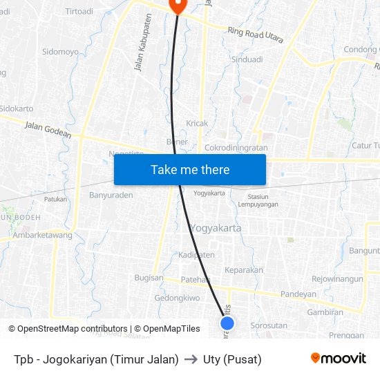 Tpb - Jogokariyan (Timur Jalan) to Uty (Pusat) map