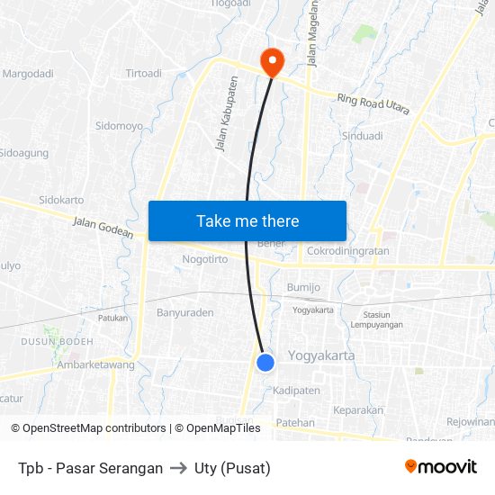 Tpb - Pasar Serangan to Uty (Pusat) map