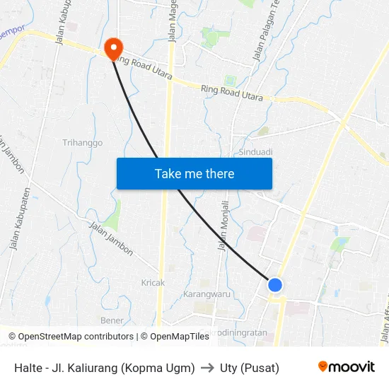 Halte - Jl. Kaliurang (Kopma Ugm) to Uty (Pusat) map