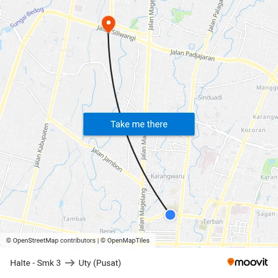 Halte - Smk 3 to Uty (Pusat) map