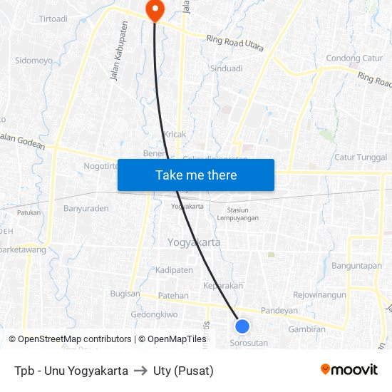 Tpb - Unu Yogyakarta to Uty (Pusat) map