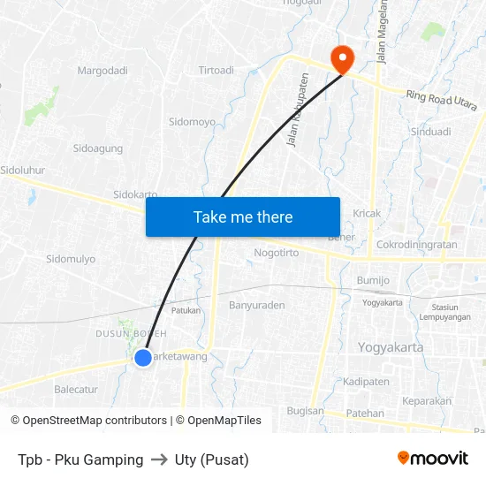 Tpb - Pku Gamping to Uty (Pusat) map