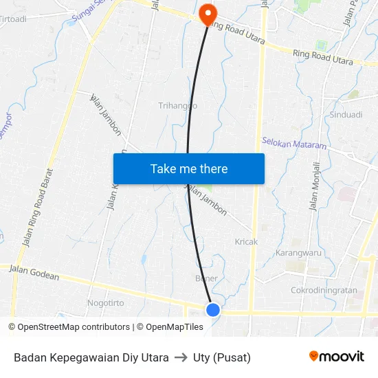 Badan Kepegawaian Diy Utara to Uty (Pusat) map