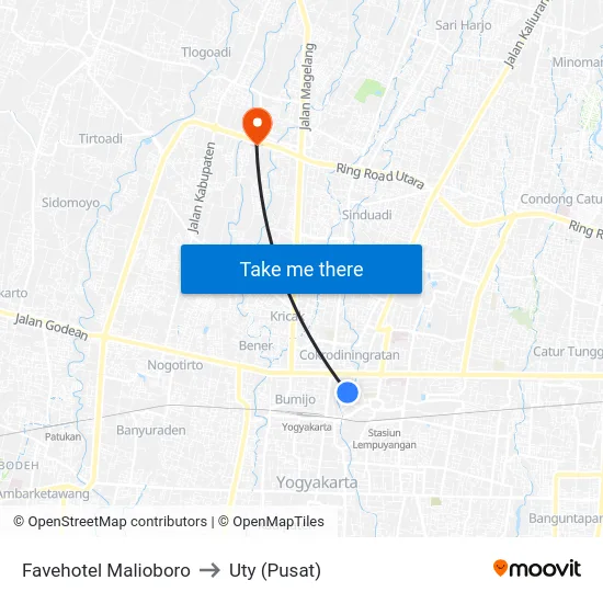 Favehotel Malioboro to Uty (Pusat) map