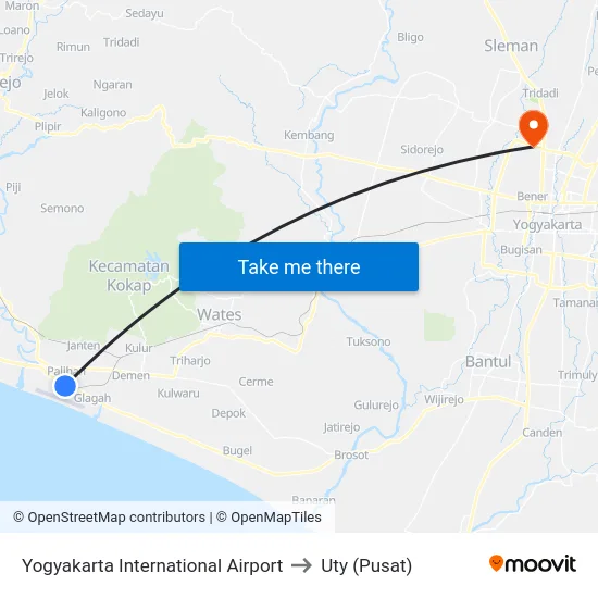 Yogyakarta International Airport to Uty (Pusat) map