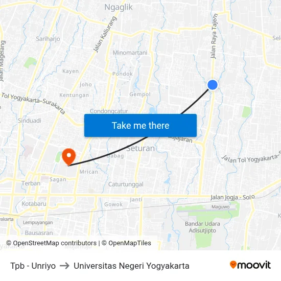 Tpb - Unriyo to Universitas Negeri Yogyakarta map