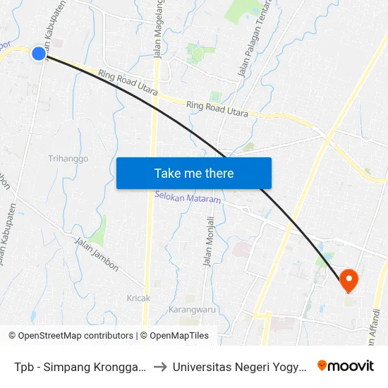 Tpb - Simpang Kronggahan 2 to Universitas Negeri Yogyakarta map