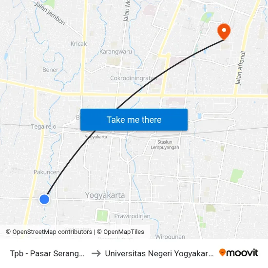 Tpb - Pasar Serangan to Universitas Negeri Yogyakarta map