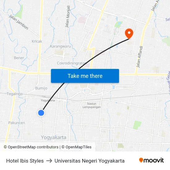 Hotel Ibis Styles to Universitas Negeri Yogyakarta map