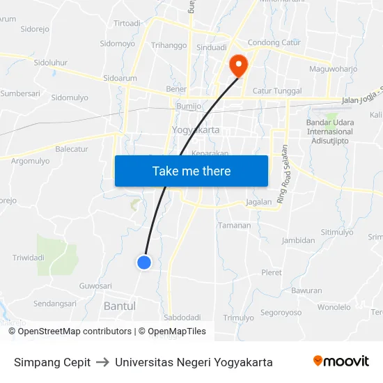 Simpang Cepit to Universitas Negeri Yogyakarta map