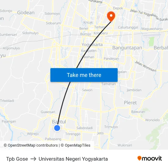 Tpb Gose to Universitas Negeri Yogyakarta map