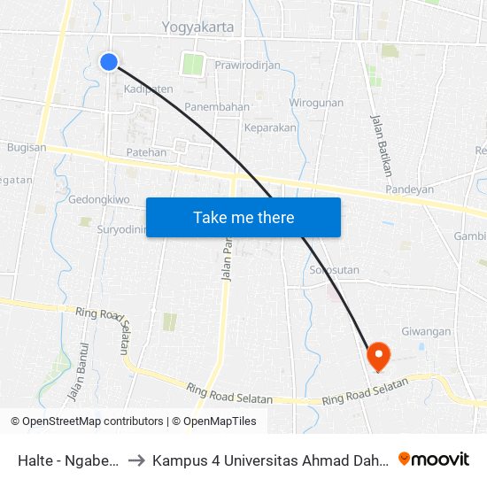 Halte - Ngabean to Kampus 4 Universitas Ahmad Dahlan map
