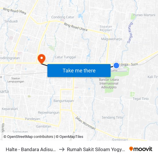 Halte - Bandara Adisutjipto to Rumah Sakit Siloam Yogyakarta map